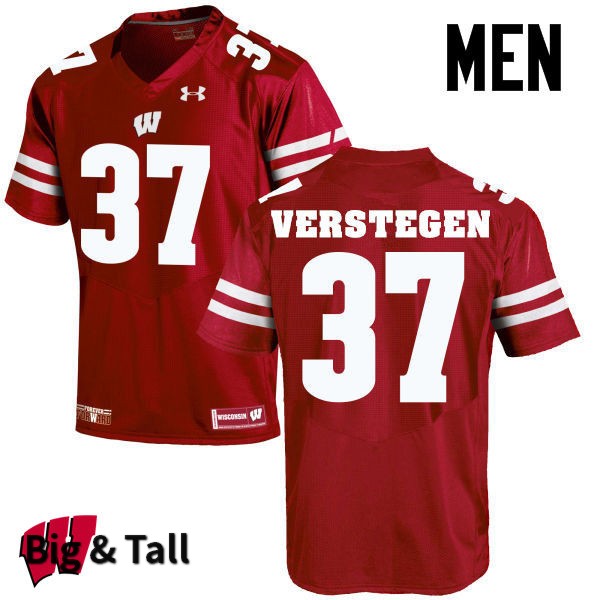 Wisconsin Badgers Men's #37 Brett Verstegen NCAA Under Armour Authentic Red Big & Tall College Stitched Football Jersey JB40F38CD
